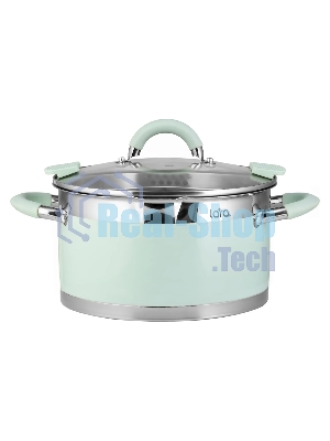 Кастрюля LARA LR02-545 MINT 26x14 см, 7,2 л, носик, индукционное дно, крышка с бортом, нержавеющая сталь