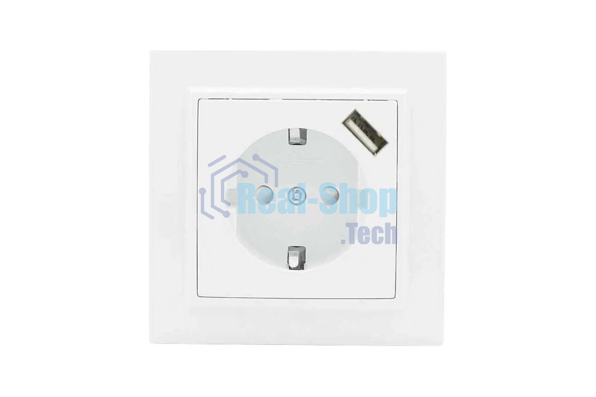 Розетка EKF Минск ERR16-028-100-USB 1-местная СП с/з с защитными шторками 16А белая с USB 1А