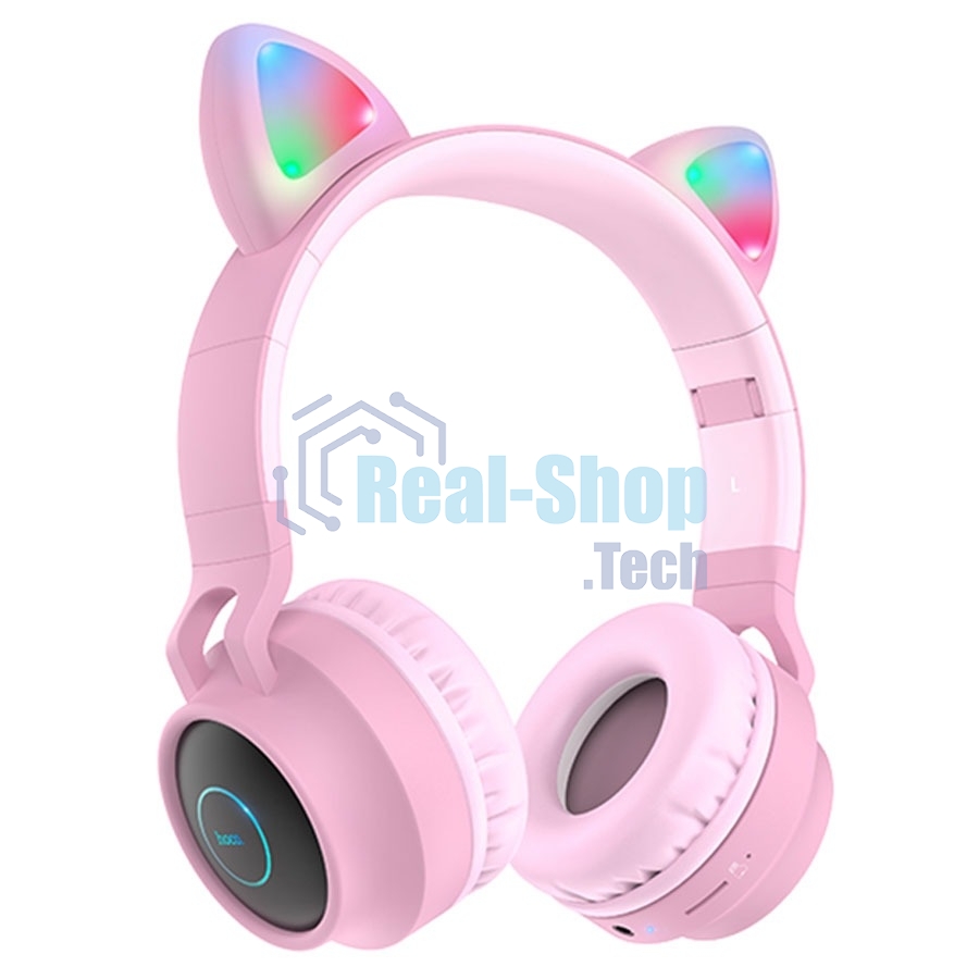 Беспроводные/проводные наушники Hoco W27 розовый, накладные, Bluetooth + проводной, 
