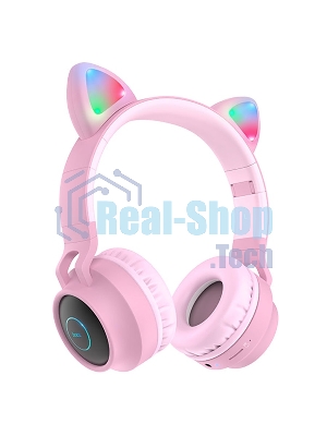 Беспроводные/проводные наушники Hoco W27 розовый, накладные, Bluetooth + проводной, 