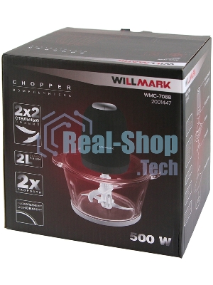 Измельчитель Willmark WMC-7088 (500Вт., стекл. чаша 2л., двойн. лезвия., рез. основание) черный
