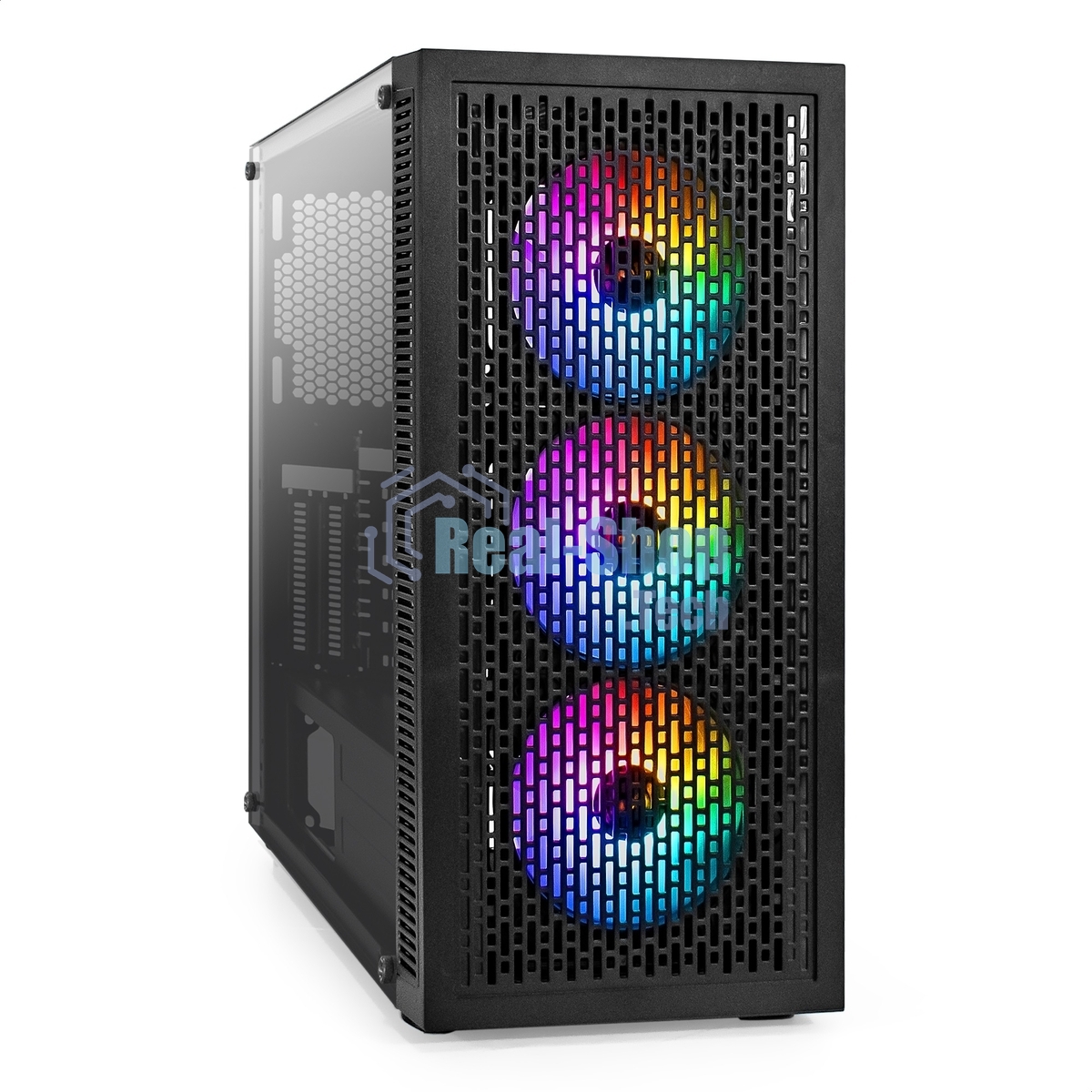 Компьютерный корпус Miditower ExeGate EVO-5001A-500NPX (ATX, БП 500NPX с вент. 12 см, 2хUSB+1хUSB 3.0+HD Audio, черный, 3 вент.12см с RGb подсветкой, боковая панель - закаленное стекло)