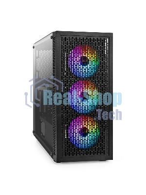 Компьютерный корпус Miditower ExeGate EVO-5001A-500NPX (ATX, БП 500NPX с вент. 12 см, 2хUSB+1хUSB 3.0+HD Audio, черный, 3 вент.12см с RGb подсветкой, боковая панель - закаленное стекло)
