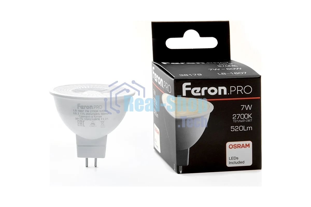 Лампа светодиодная Feron PRO LB-1607 (38179) 7 вт 230в G5.3 теплый с линзой 38 гр.