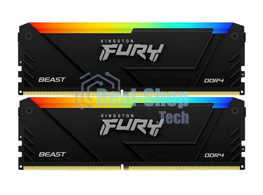 Оперативная память Kingston Fury Beast, DDR4, 32GB (2x16GB), 3200MHz, CL16, DIMM, с радиатором, RGB, черный