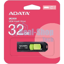 Флешка USB ADATA UC300 (ACHO-UC300-32G-RBK/GN), 32Gb, Type-C USB 3.2, R/W 100/30, черный/зеленый