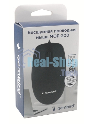 Мышь проводная Gembird MOP-200 черный, 1000 dpi, USB, кнопки - 3