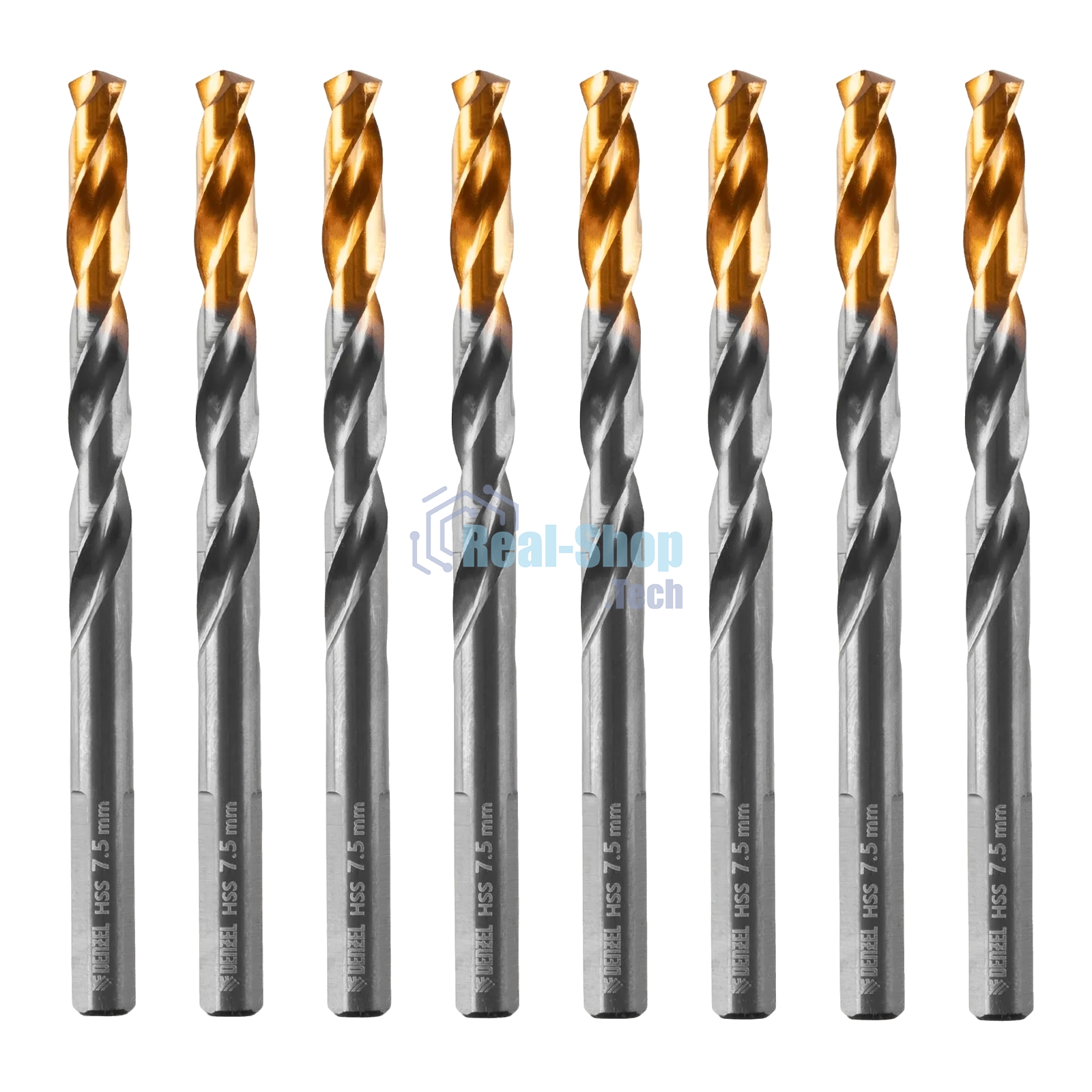 Сверло по металлу Denzel 7,5 мм, HSS-Tin, Golden Tip, 8 шт.