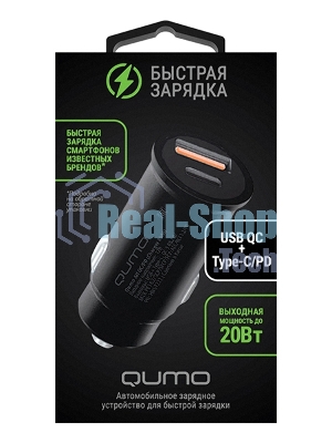 Автомобильное зарядное устройство Qumo All QC/PD (Charger 0088), USB + Type C черный