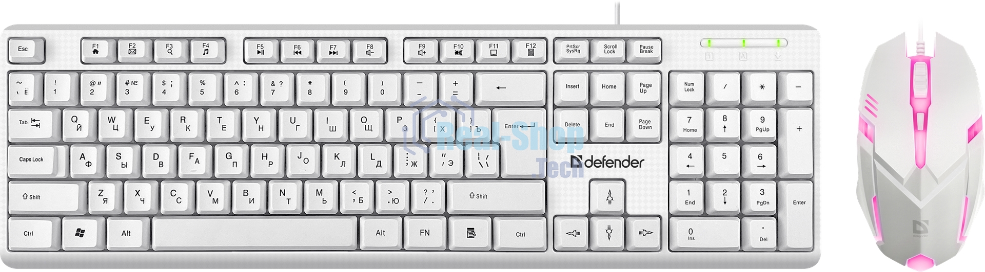 Комплект клавиатура+мышь Defender Motion C-977 проводной, USB, 1600 DPI, белый