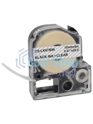 Картридж ленточный Cactus CS-LK4TbW черный шрифт, прозрачный фон (12 мм, 9 м) для Epson LW300/LW400/LW700/LW600P/LW1000P/K400/Z700/Z900