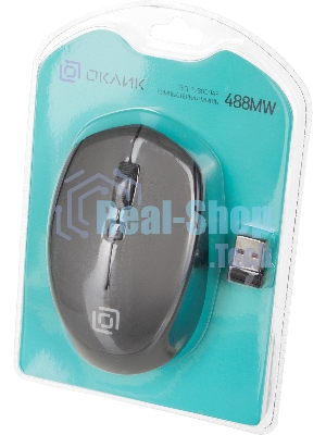 Мышь беспроводная Oklick 488MW серый/черный, 1600 dpi, радиоканал, USB, кнопки - 4