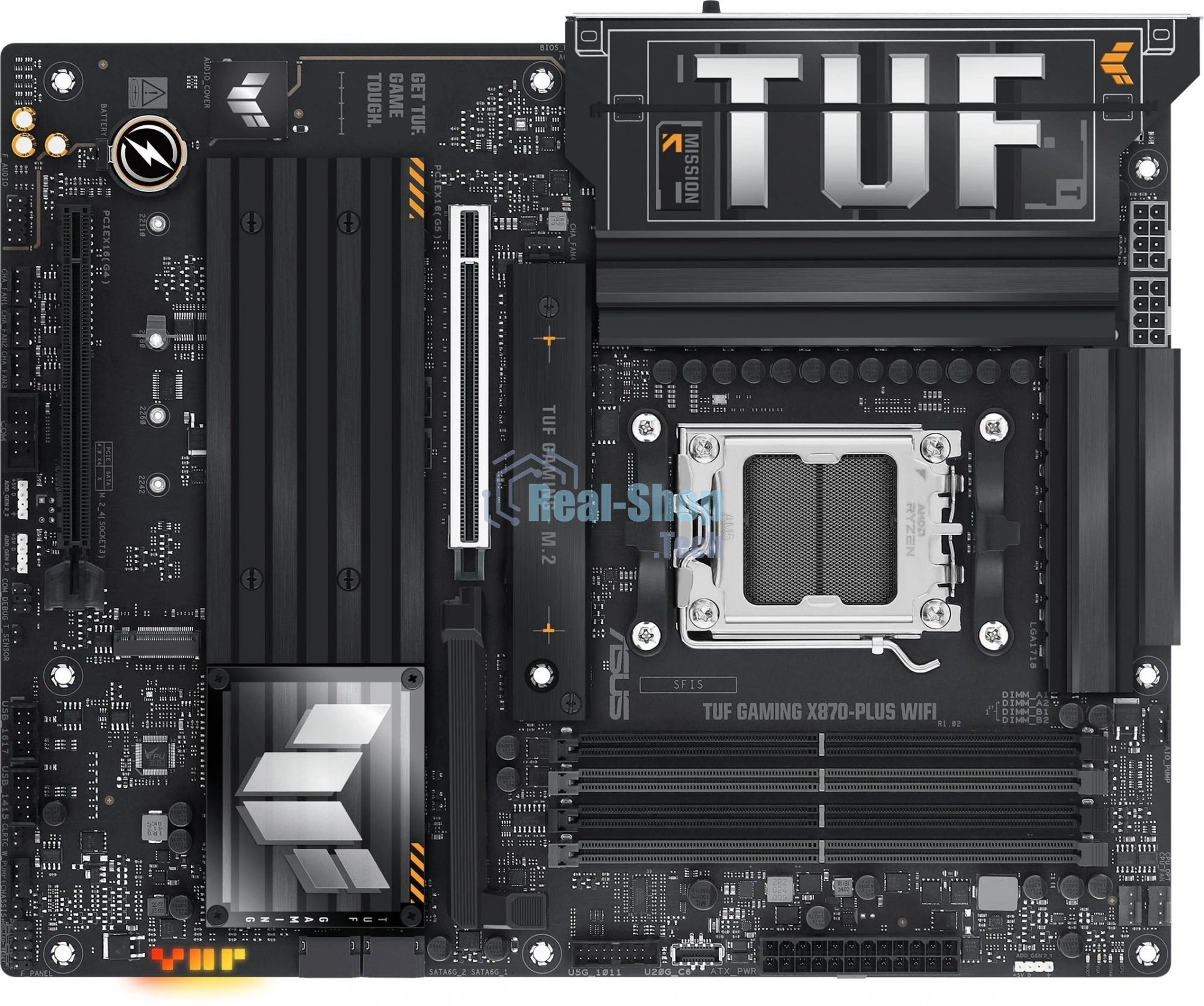 Материнская плата ASUS TUF GAMING X870-PLUS WIFI, AM5, AMD X870, 4xDDR5, 2xSATA, 4xM.2, 1xPCIe 5.0 x16, 1xPCIe 4.0 x4, 1xHDMI, 1xUSB-C 3.2 Gen 2, 1xUSB-C 3.2 Gen 2x2, 2xUSB-C 4.0, 1x 2.5Gb LAN, 1xUSB-A 2.0, 3xUSB-A 3.2 Gen 2, 4xUSB-A 3.2 Gen 1, 5x3.5 мм, Wi-Fi 7, ATX