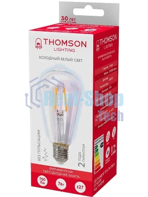 Лампа светодиодная филаментная Thomson TH-B2341 E27, эдисон, 7Вт, 6500К, белый холодный, 1 шт.