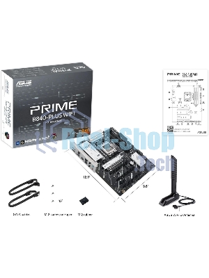 Материнская плата ASUS PRIME B840-PLUS WIFI, AM5, AMD B840, 4xDDR5, 4xSATA, 3xM.2, 1xPCIe 4.0 x16, 1xPCIe 3.0 x16, 2xPCIe 3.0 x16, 1xPCIe 3.0 x1, 1xDP, 1xHDMI, 1x 2.5Gb LAN, 8xUSB-A, 3x3.5 мм, 7.1, ATX