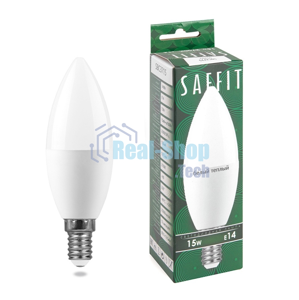 Лампа светодиодная SAFFIT SBC3715 LED 15Вт Е14 теплый матовая свеча