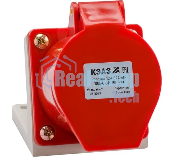 Розетка 134 63А 6h 380AC 3P+PE IP67 для монтажа на поверхность КЭАЗ 241220