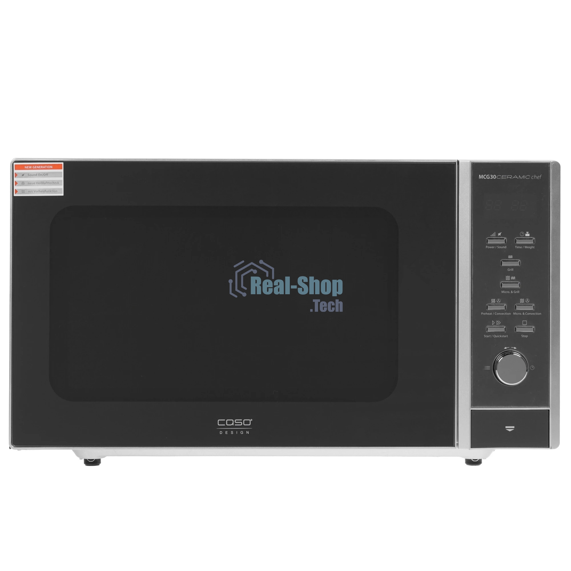 Микроволновая печь CASO MCG 30 Ceramic Chef серебристый, 30 л, 900 Вт, переключатели - кнопки, поворотный механизм