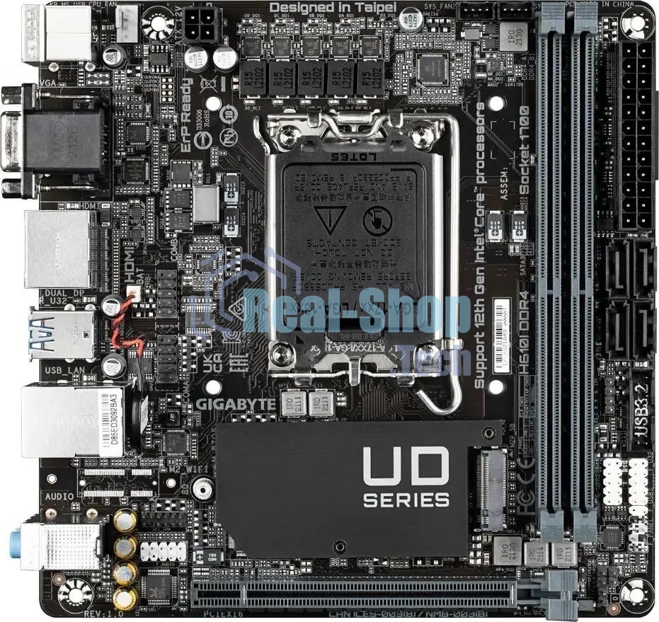 Материнская плата Gigabyte H610I DDR4, LGA 1700, Intel H610, 2xDDR4, 4xSATA, 1xM.2, 1xPCIe 4.0 x16, 1xHDMI, 1xVGA, 2xDP, 1x 1Gb LAN, 2xUSB-A 3.2 Gen 1, 4xUSB-A 2.0, 3x 3.5 мм, 7.1, Mini-ITX