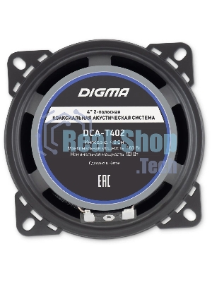 Колонки автомобильные Digma DCA-T402 180Вт 86дБ 4Ом 10см (4дюйм) (ком.:2кол.) коаксиальные двухполосные