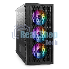 Компьютерный корпус Miditower ExeGate EVO-5001A-700NPX (ATX, БП 700NPX с вент. 12 см, 2хUSB+1хUSB 3.0+HD Audio, черный, 3 вент.12см с RGb подсветкой, боковая панель - закаленное стекло)