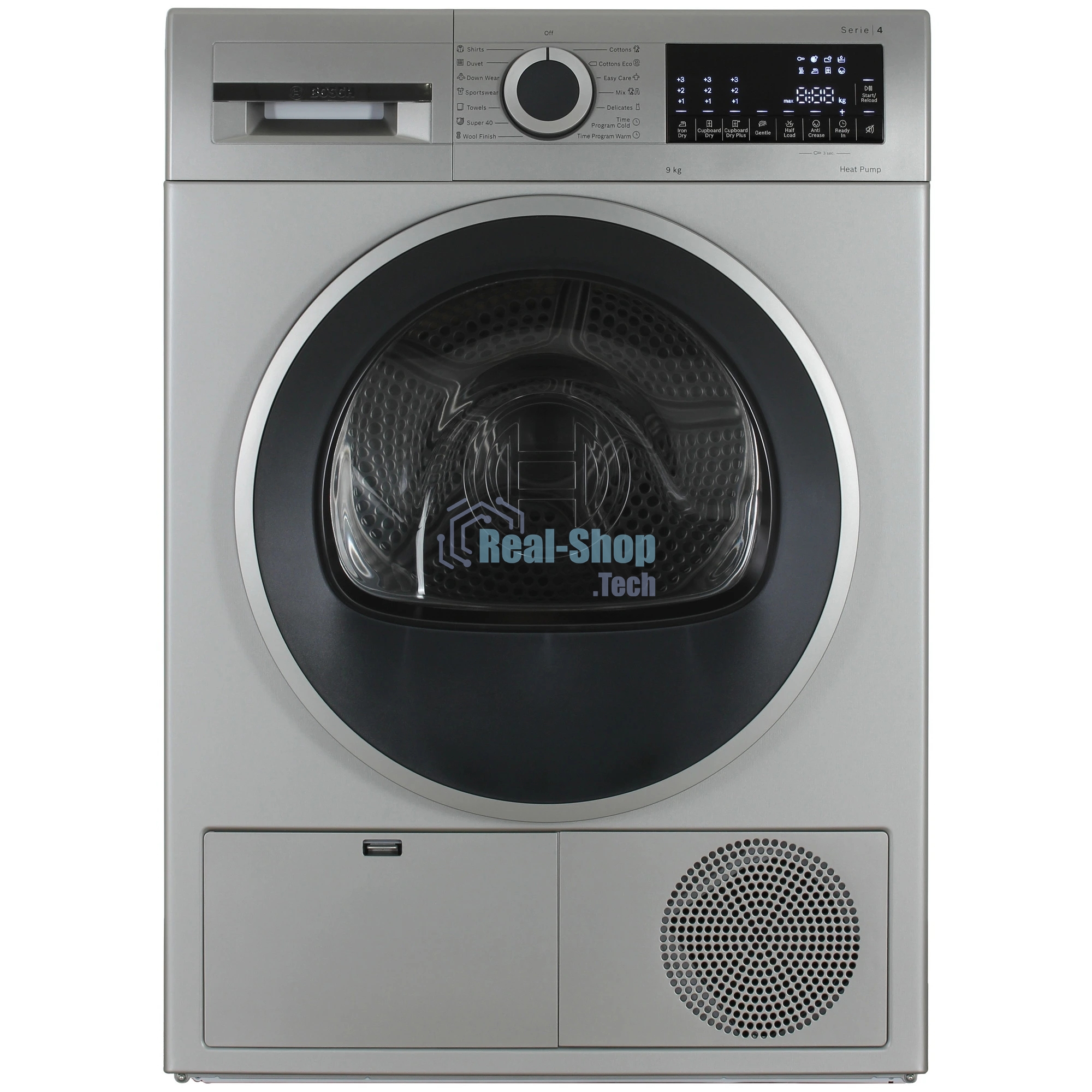 Сушильная машина Bosch WQG1420XME серый, 9 кг, сушка - конденсационная, программ - 15, 59.8 x 84.2 x 64.8 см