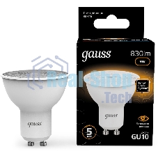 Лампа светодиодная Gauss 101506109 9Вт цок.:GU10 рефлек. 150B св.свеч.бел.теп. MR16 (упак.:10шт)