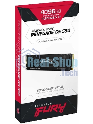 Накопитель SSD Kingston Fury Renegade, 4096Gb, M.2(22x80мм), NVMe, PCIe 5.0 x4, 3D TLC, R/W 14800/14000MB/s, IOPs 2 200 000/2 200 000, TbW 4000, DWPD 0.5 (12 мес)