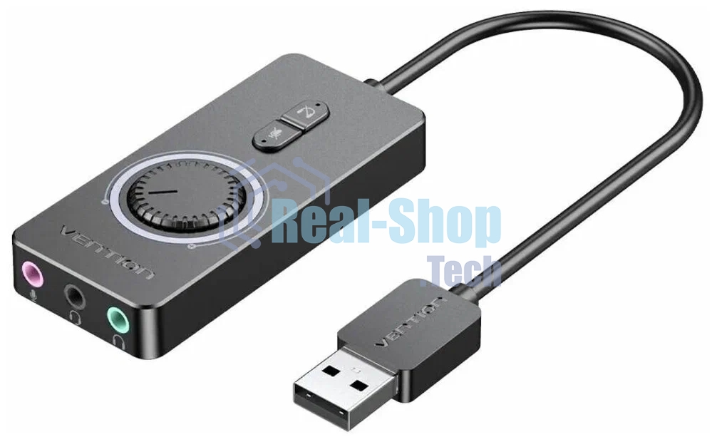 Внешняя звуковая карта Vention USB c регулятором громкости Черная