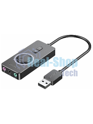 Внешняя звуковая карта Vention USB c регулятором громкости Черная