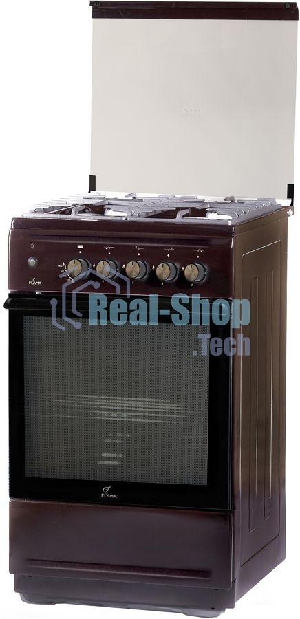 Плита Газовая Flama N FG 24239 B коричневый (стеклянная крышка) реш.чугун