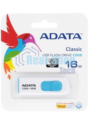 Флешка USB ADATA Classic C008 (AC008-16G-RWE), 16GB, USB 2.0, R/W 15/5, белый/голубой