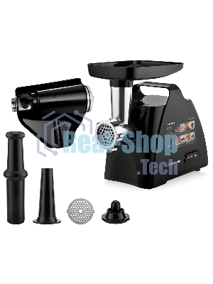 Мясорубка электрическая BRAYER BR1606 черный, 1800 Вт, 2.0 кг/мин, реверс, защита от перегрузки, насадки - 5