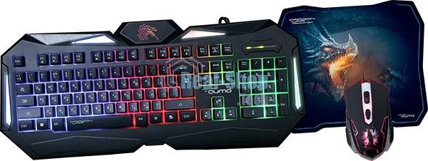 Комплект клавиатура+мышь Qumo Spirit of Wisdom проводной, USB, 2400 DPI, чёрный
