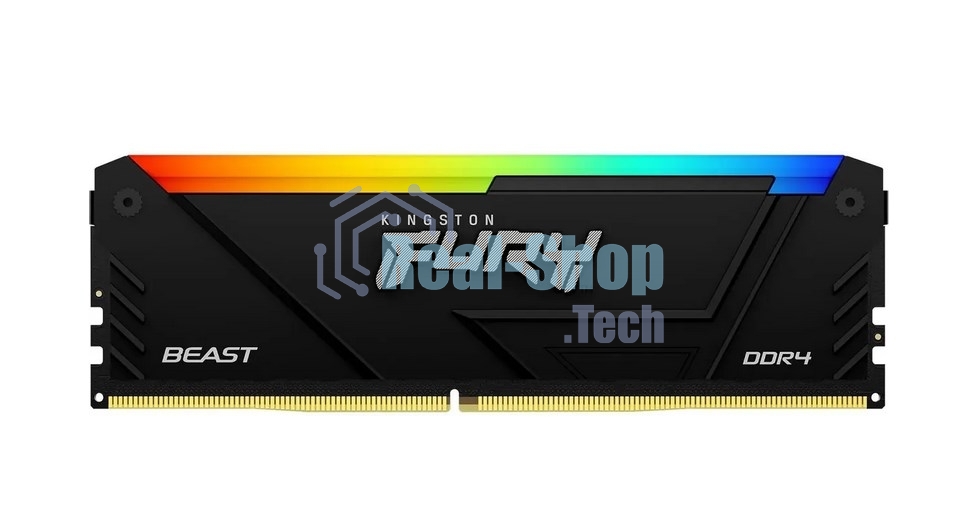 Оперативная память Kingston Fury Beast, DDR4, 16GB (1x16GB), 3200MHz, CL16, DIMM, радиатор, RGB, черный
