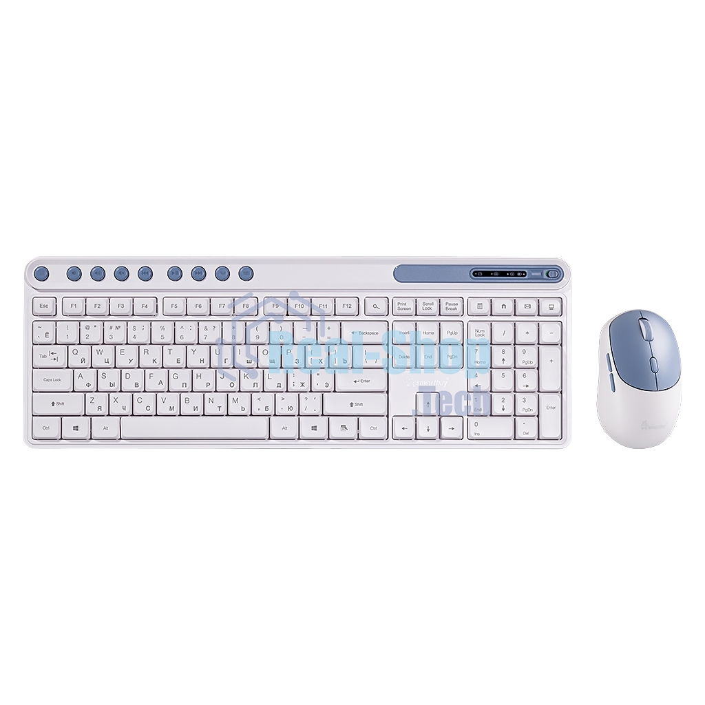 Комплект клавиатура+мышь Smartbuy 107AG беспроводной, USB, 1200 DPI, бело-голубой