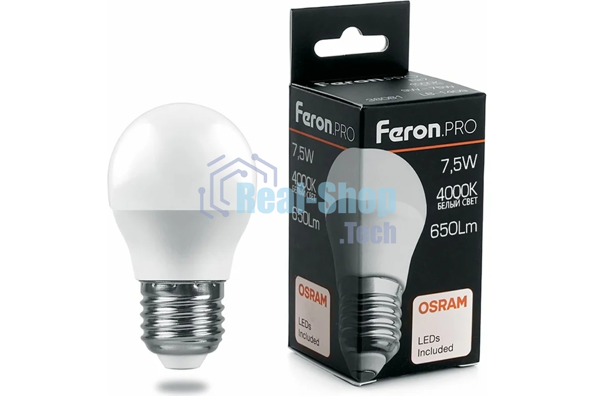 Лампа светодиодная Feron PRO LB-1407 7.5Вт Е27 белый матовый шар