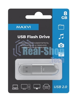 Флешка USB Maxvi P1 (FD8GBUSB20C10P1 silver), 8Gb, USB 2.0, R/W 12/5, серебристый