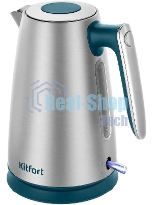 Чайник электрический Kitfort КТ-8725 1.7 л, 2200 Вт, нержавеющая сталь/бирюзовый корпус: нерж.сталь/пластик