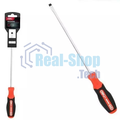 Отвертка шлицевая DELI DL3449 SL6x150мм сталь S2, матовый стержень, двухкомпонентная прорезиненная рукоять