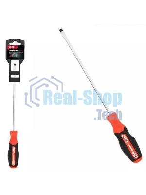 Отвертка шлицевая DELI DL3449 SL6x150мм сталь S2, матовый стержень, двухкомпонентная прорезиненная рукоять