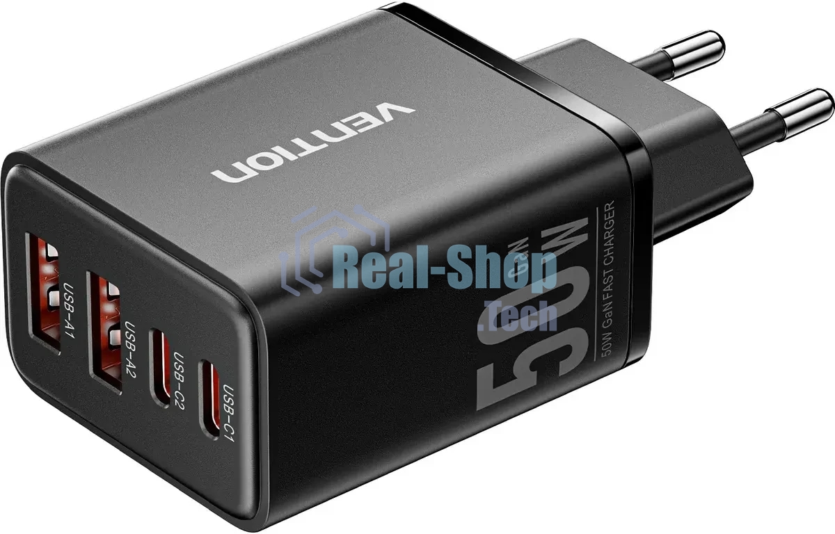Сетевое зарядное устройство Vention на 4 порта GaN 50W USB (C+C+A+A) Черный