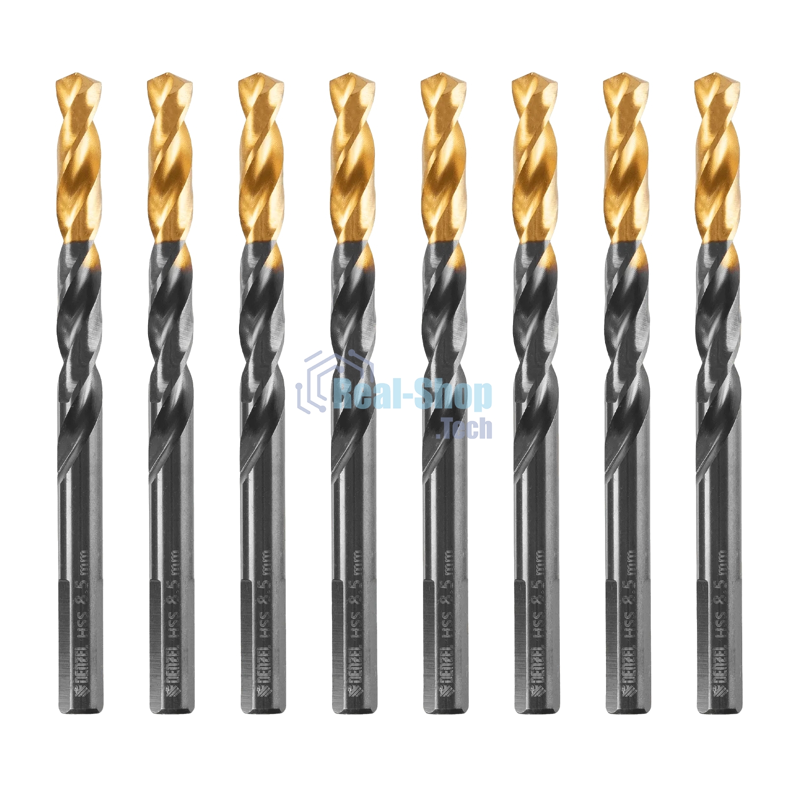 Сверло по металлу Denzel 8,5 мм, HSS-Tin, Golden Tip, 8 шт.