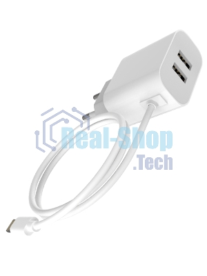Сетевое зарядное устройство Maxvi CHL-242L 2хUSB 2.4A + литой кабель Lightning 1.2м, белый