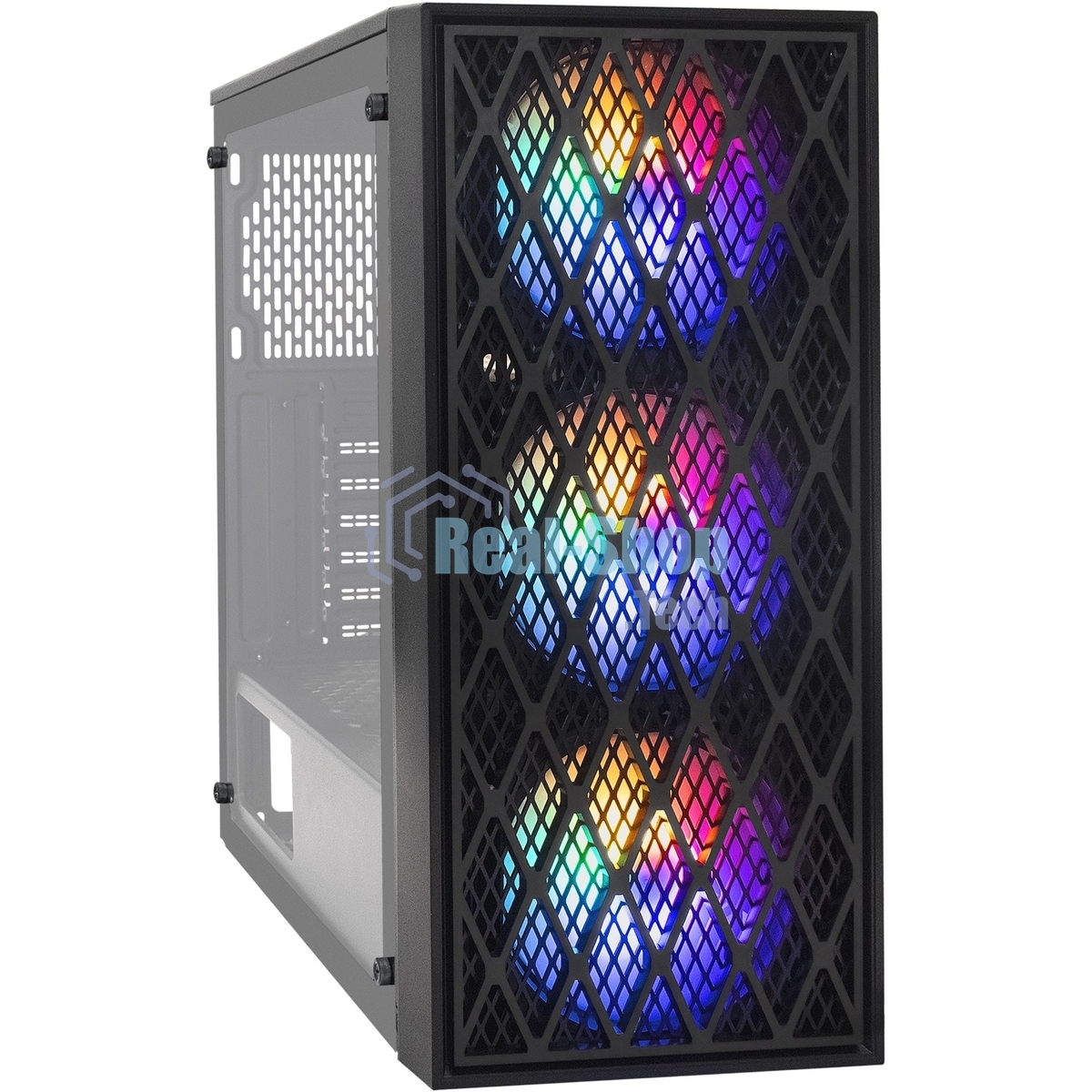 Компьютерный корпус Miditower ExeGate EVO-8243 (ATX, без БП, 2хUSB+1хUSB 3.0, черный, 3 вент. с RGb подсветкой, боковая панель - закаленное стекло)