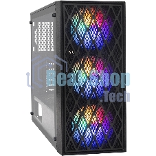 Компьютерный корпус Miditower ExeGate EVO-8243 (ATX, без БП, 2хUSB+1хUSB 3.0, черный, 3 вент. с RGb подсветкой, боковая панель - закаленное стекло)