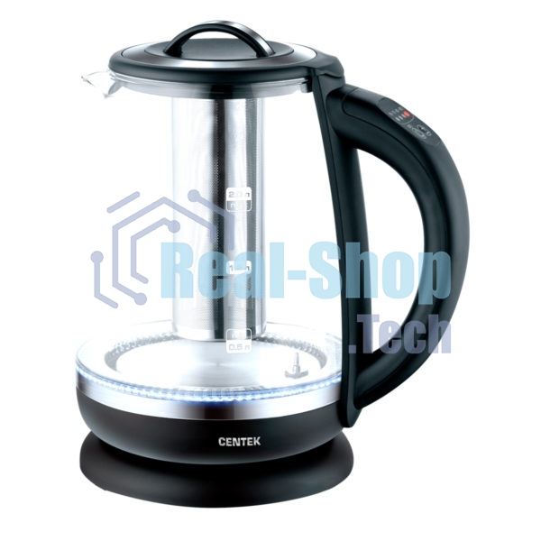 Электрочайник Centek CT-0017 черный, 2 л, 2200 Вт, скрытый нагревательный элемент, поддержание температуры