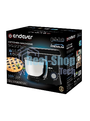Миксер планетарный Endever Sigma-120, черный, мощность 1800 Вт, объем чаши 6 л, планетарная система смешивания, 2 шт/уп.