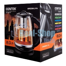Электрочайник Centek CT-0017 черный, 2 л, 2200 Вт, скрытый нагревательный элемент, поддержание температуры