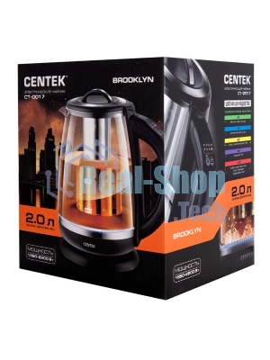 Электрочайник Centek CT-0017 черный, 2 л, 2200 Вт, скрытый нагревательный элемент, поддержание температуры